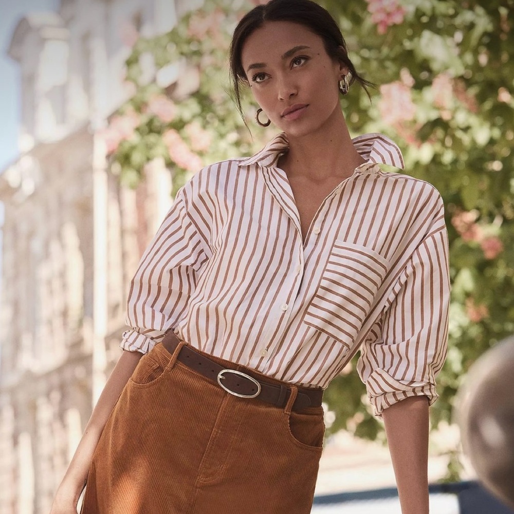 NWT Loft Striped Cotton Oversized Pocket Shirt Size L